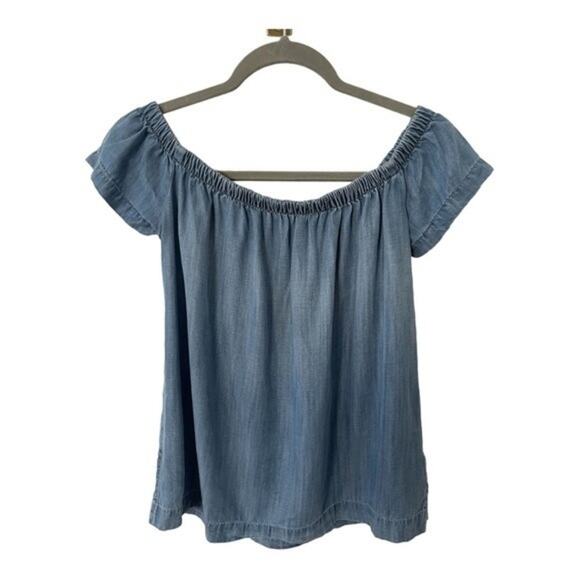 Cloth & Stone Denim Chambray 100% Tencel Off the Shoulder Blouse Top - Size XS - Picture 10 of 12